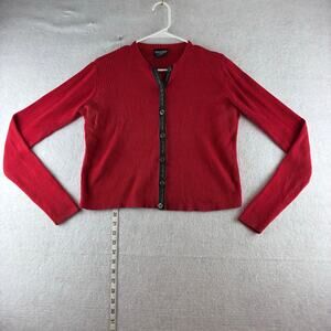 Vintage Ralph Lauren Button Up Crop Sweater Hong Kong Contrast Spellout Med READ